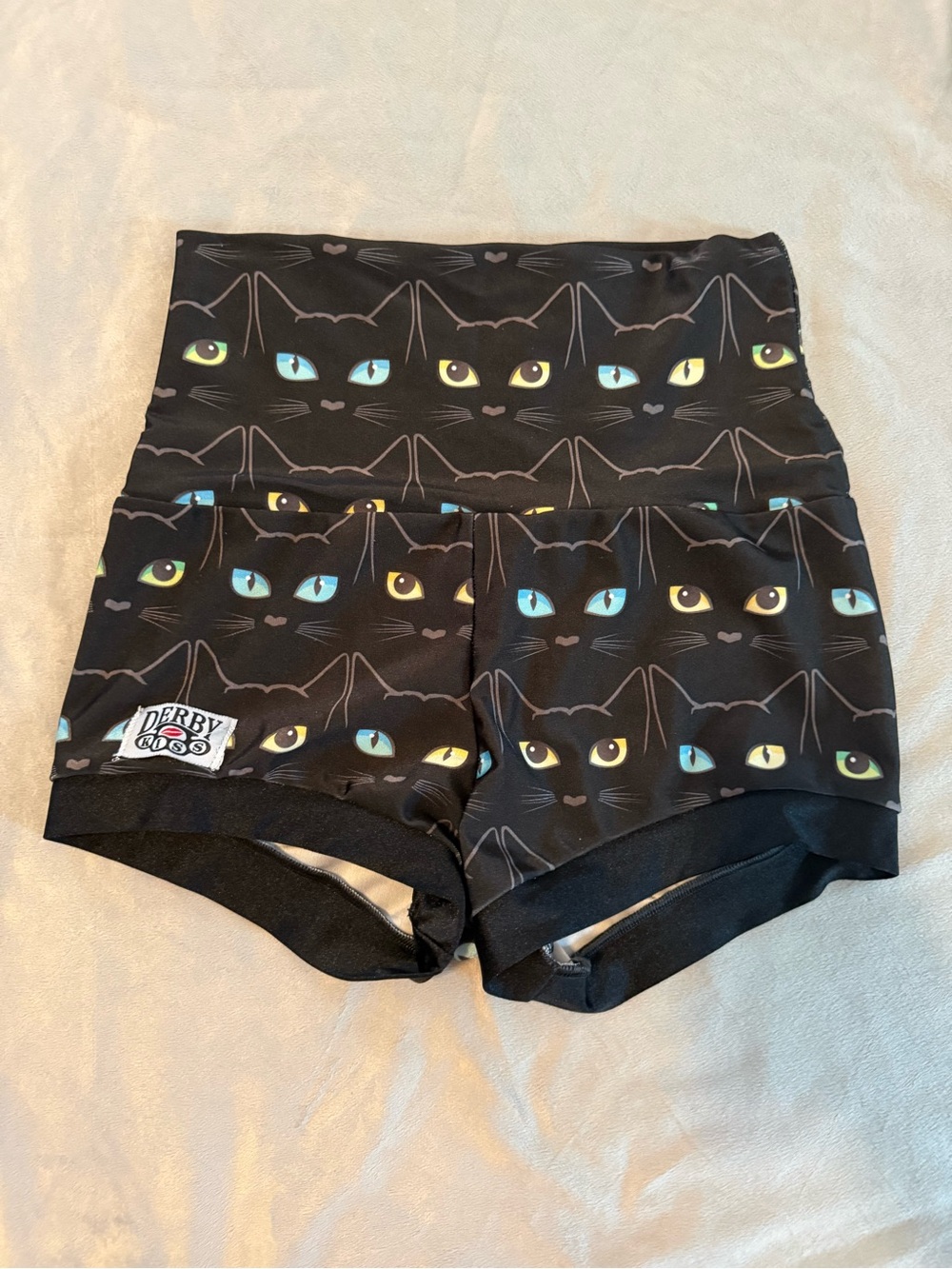 Black Cat High-Waist Spandex  Shorts